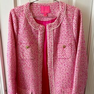 Lilly Pulitzer Dashielle Jacket in Pink Palms Fantasy Tweed